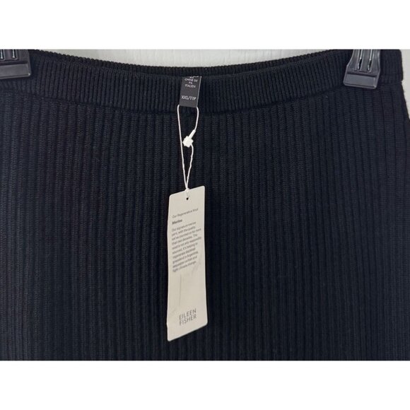 Eileen Fisher XXS Black Ribbed Sweater Knit 100% Merino Wool Pencil Skirt $248 - Picture 2 of 12